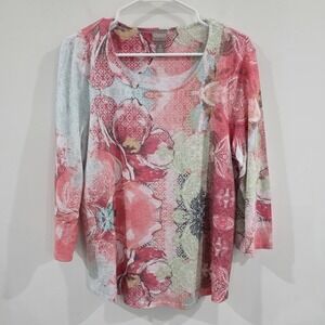 Chicos Womens Top Size 2‎ Us Large Floral Colorful Euro Summer Feminine